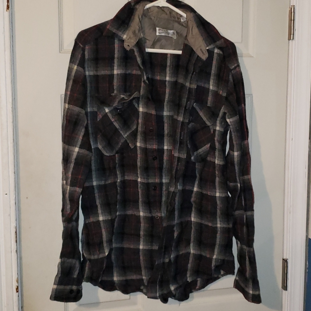Sears Roebuck Wool Black Plaid Shirt